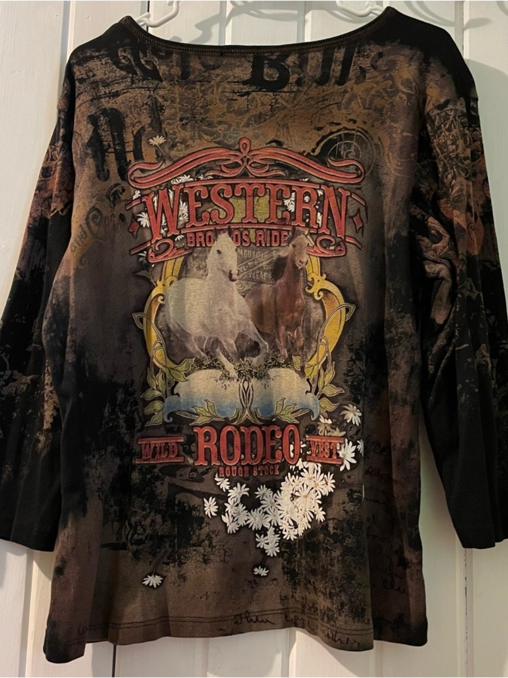 Flower N Ring bling western rodeo tee 1X EUC - Picture 6 of 7